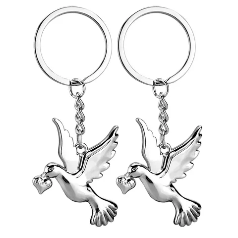 Zinc Alloy Peace Dove Keychain Friendship Heart Pendant Key Ring Metal Key Holder Bag Car Hanging Ornament Travel Memorial Gift