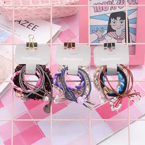 Style Coréen Ensemble d'Élastiques à Cheveux Doux Pour Filles Femmes Nœud en Tissu Perle Artificielle Décoré Attaches Queue de Cheval Accessoires de Cheveux Quotidiens