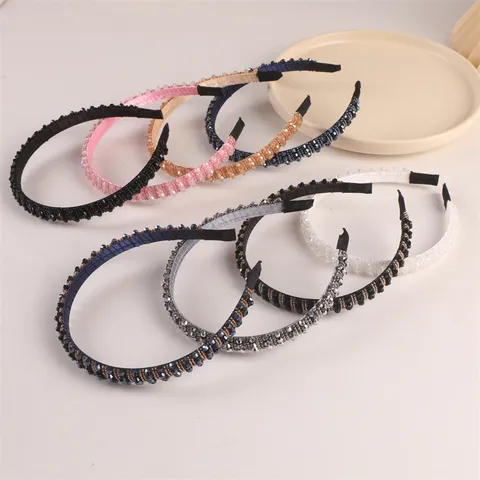 Handmade Beaded Crystal Headband Fashion Mixed Materials Rhinestone Hair Band Elegant Double Row Hair Hoop For Women Party Headwear Jewelry