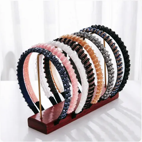 Handmade Beaded Crystal Headband Fashion Mixed Materials Rhinestone Hair Band Elegant Double Row Hair Hoop For Women Party Headwear Jewelry