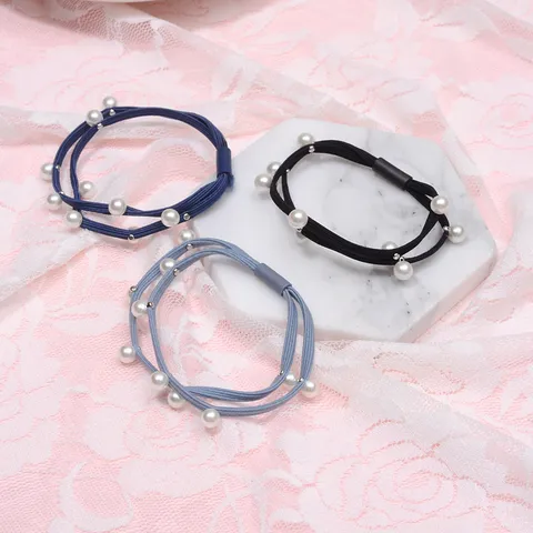 Minimalist Sweet Elastic Hair Ties With Artificial Pearl Beads Simple Solid Color Rubber Band For Women Daily Hair Accessories