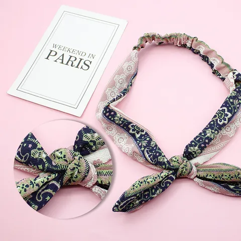 Sweet Chiffon Flower Fabric Bunny Ears Bowknot Hairband Multicolor Polka Dot Striped Elastic Headband For Women Casual Daily Travel Hair Accessories