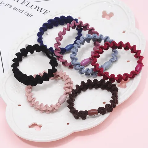 Minimalist Fabric Wavy Braided Hair Ties Sweet Beaded Elastic Hair Bands Solid Color Ponytail Holder Daily Headwear For Women