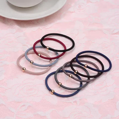 Elastic Hair Ties Rubber Bands Ponytail Holders With Metallic Beads Simple Hair Rings Hair Accessories For Women Girls