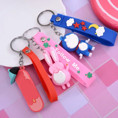 Cute Cartoon Doll Plastic Keychain Soft Rubber Car Key Ring Charm For School Bag Decoration Small Gift