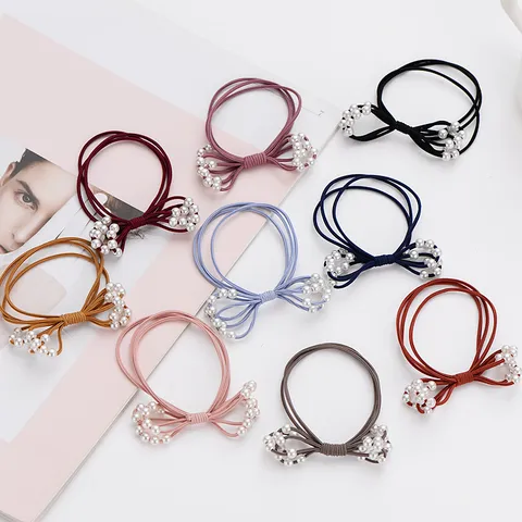 Minimalist High Elastic Multi-layer Hair Ties With Artificial Pearl Bow Knot Shape Hair Bands Everyday Hair Scrunchies For Women