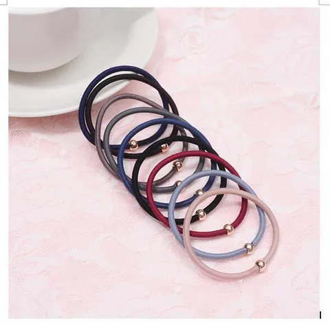 Elastic Hair Ties Rubber Bands Ponytail Holders With Metallic Beads Simple Hair Rings Hair Accessories For Women Girls
