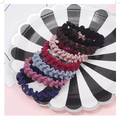 Minimalist Fabric Wavy Braided Hair Ties Sweet Beaded Elastic Hair Bands Solid Color Ponytail Holder Daily Headwear For Women