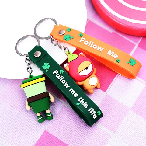Cute Cartoon Doll Plastic Keychain Soft Rubber Car Key Ring Charm For School Bag Decoration Small Gift