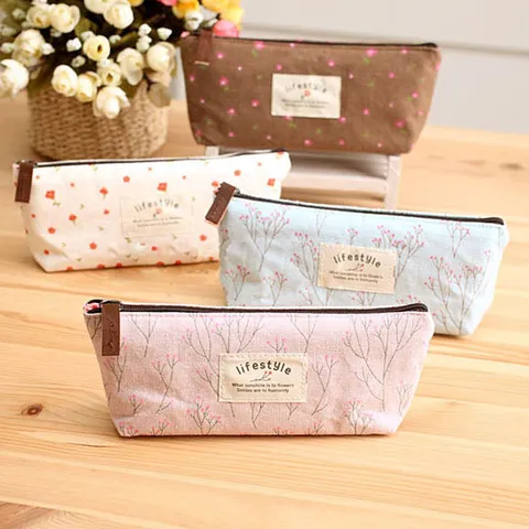 Canvas Blumen Federmäppchen Süße Cartoon Tasche Schreibwaren Organizer Aufbewahrung Geldbörse Für Schüler Mädchen Frauen