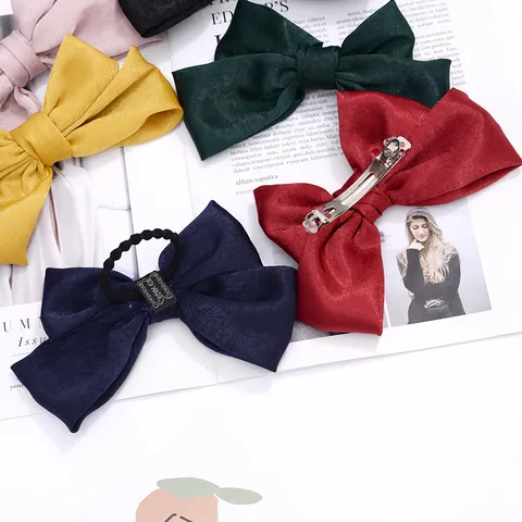Dulce Pinza de Pelo de Satén con Gran Lazo Hecho a Mano Color Sólido Lazo Sobredimensionado Elegante Scrunchies Coleteros Soporte de Coleta Tocado para Mujeres Accesorios Diarios