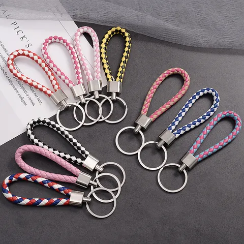 Minimalistischer Geflochtener PU Leder Schlüsselband Handgefertigt Color Blocking Auto Schlüsselring Kreativer Taschenanhänger Schlüsselhalter Zubehör