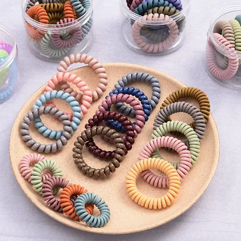 Minimalist Plastic Resin Spiral Cord Hair Ties Frosted Matte Traceless Telephone Wire Hair Bands No Crease Ponytail Holders For Women Kids Everyday