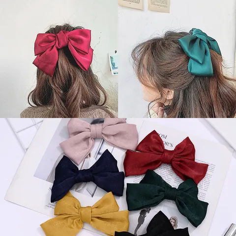 Dulce Pinza de Pelo de Satén con Gran Lazo Hecho a Mano Color Sólido Lazo Sobredimensionado Elegante Scrunchies Coleteros Soporte de Coleta Tocado para Mujeres Accesorios Diarios