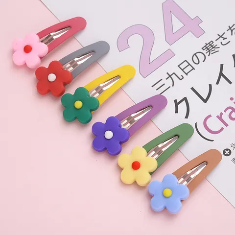 Barrettes à Cheveux Mignonnes en Pâte Polymère Fleur Clips Colorés Épingles à Cheveux Fleur de Dessin Animé Accessoires Bijoux Fille