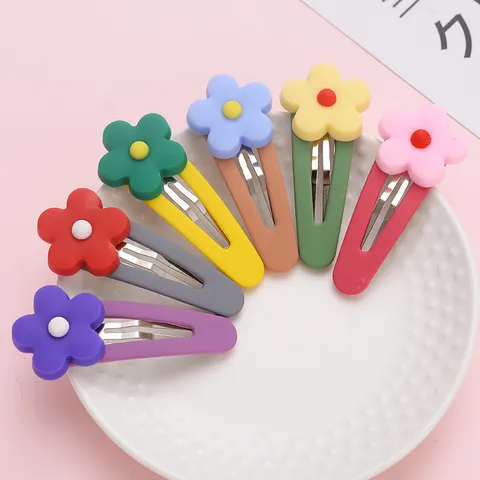 Barrettes à Cheveux Mignonnes en Pâte Polymère Fleur Clips Colorés Épingles à Cheveux Fleur de Dessin Animé Accessoires Bijoux Fille