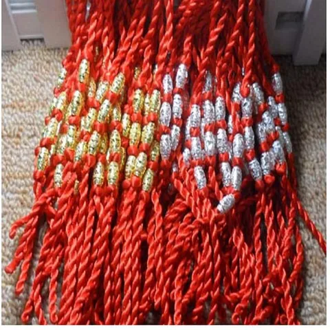 Traditional Red Cord Bracelet For Wealth Fortune Protection Retro Braided Rope Hand Chain With Golden Beads Charm Lucky New Year Jewelry Gift For Men Women Unisex