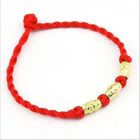 Traditional Red Cord Bracelet For Wealth Fortune Protection Retro Braided Rope Hand Chain With Golden Beads Charm Lucky New Year Jewelry Gift For Men Women Unisex