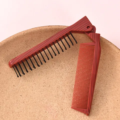 Portable Plastic Folding Hair Comb Compact Travel Hairbrush With Dual Sided Dense Sparse Teeth Wood Grain Style Everyday Hair Grooming Tool For Men Women