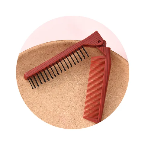 Portable Plastic Folding Hair Comb Compact Travel Hairbrush With Dual Sided Dense Sparse Teeth Wood Grain Style Everyday Hair Grooming Tool For Men Women