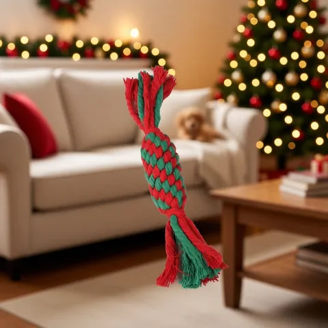 Weihnachten Hundeseil Spielzeug Baumwolle Zuckerwatte Knoten Spielzeug Langlebig Geflochten Molar Zahnreinigung Spielzeug Für Langeweile Relief Haustier Interaktives Spiel Geschenk