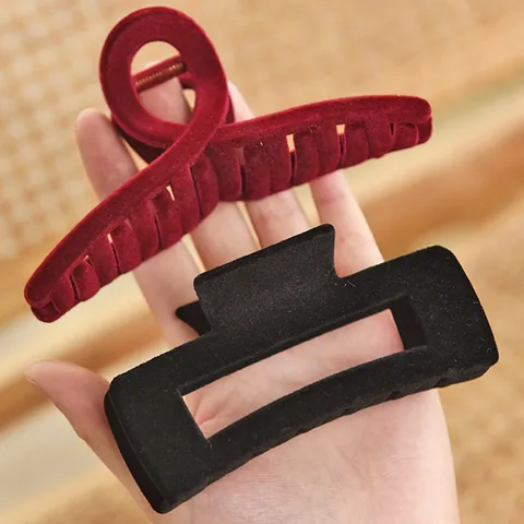 Französischer Vintage Beflockte Haarkralle Clip Große Größe Harz Kunststoff Matte Haifischkrallen Mit Künstliche Perlen Strass Verzierung Für Damen Herbst Winter Haarschmuck