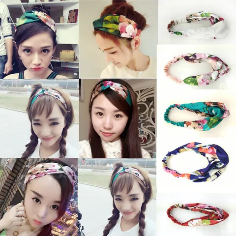 Dames Geranium Bloemenprint Satijn Kruislings Hoofdband Elastische Turban Haarband Zomer Lente Haaraccessoires