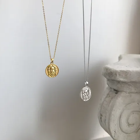 925 Sterlingsilber Vintage Münze Porträt Anhänger Halskette Altes Mann Relief Medaillon Kette Halskette Für Damen Herren Modischer Schmuck Geschenk
