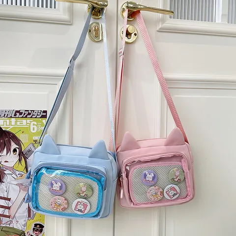 Japanese Style Transparent Ita Bag Cute Cat Ear Crossbody Bag Oxford Cloth Casual Shoulder Bag For Women