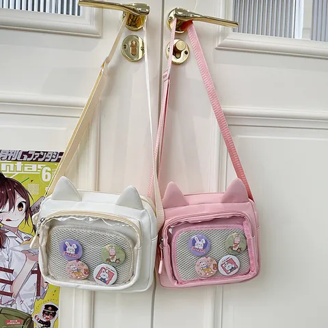 Japanese Style Transparent Ita Bag Cute Cat Ear Crossbody Bag Oxford Cloth Casual Shoulder Bag For Women