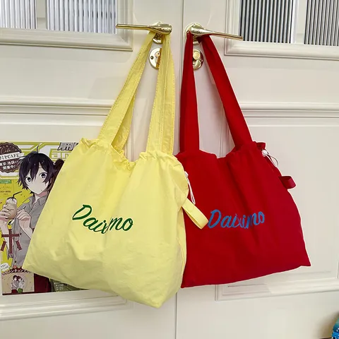 Nylon Drawstring Tote Bag Large Capacity Casual Shoulder Bag Lightweight Student Commuter Handbag Casual Shopping Bag