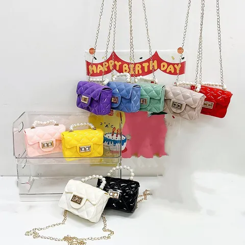 Kinderen Mini Jelly Crossbody Tas Leuke Gewatteerde Parel Handvat Schoudertas Mode Ketting Messenger Tas Voor Kleine Meisjes
