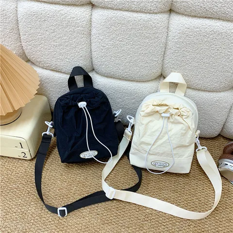 Women Casual Nylon Crossbody Bag Small Drawstring Shoulder Bag Minimalist Daily Travel Handbag