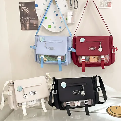 Casual College Style Canvas Crossbody Bag Transparent Window Itabag Large Capacity Messenger Shoulder Bag For Student