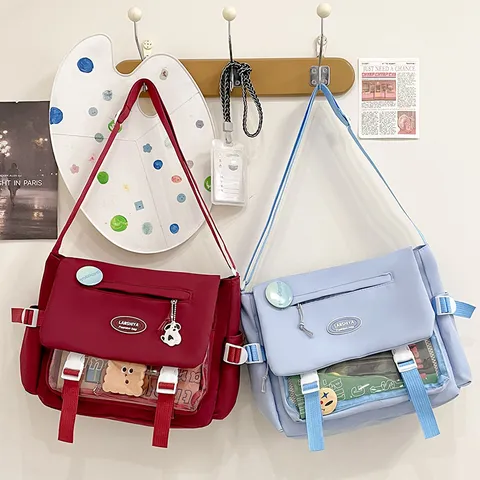 Casual College Style Canvas Crossbody Bag Transparent Window Itabag Large Capacity Messenger Shoulder Bag For Student