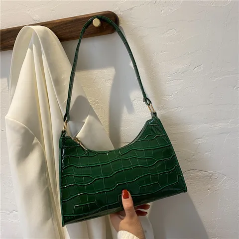 Minimalist PU Leather Underarm Bag For Women Solid Color Stone Pattern Shoulder Bag Fashion Casual Baguette Handbag
