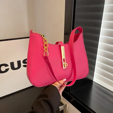 Women's Fashion PU Leather Underarm Bag Minimalist Hobo Shoulder Bag Elegant Solid Color Handbag With Metal Chain And Lock
