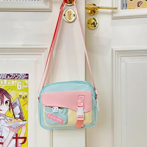 Women's Cute Canvas Crossbody Bag Casual Multi Pocket Nylon Shoulder Bag Sweet Student Phone Bag Travel Purse Handbag