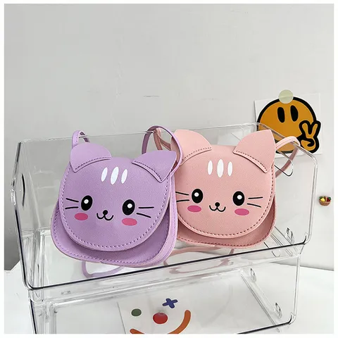 Cute Cartoon Cat Crossbody Bag PU Leather Mini Shoulder Bag Fashion Daily Accessories Messenger Bag For Girls Women