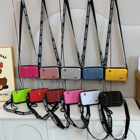 Women Mini Suitcase Crossbody Bag PVC Solid Color Hard Shell Shoulder Handbag Fashion Square Box Bag Daily Matching