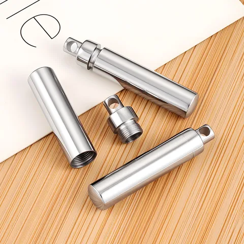 Polished Stainless Steel Cylindrical Perfume Bottle Pendant Screw Cap Hollow Cylinder Charm For DIY Necklace Jewelry Making