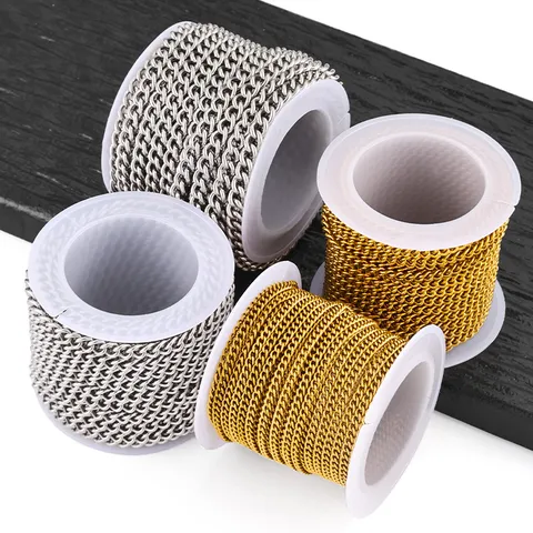 Stainless Steel Curb Chain For DIY Jewelry Making Hip Hop Cuban Link Bulk Chain Silver Gold Unfinished Chain Spool
