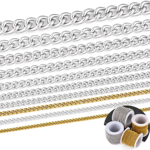 Stainless Steel Curb Chain For DIY Jewelry Making Hip Hop Cuban Link Bulk Chain Silver Gold Unfinished Chain Spool