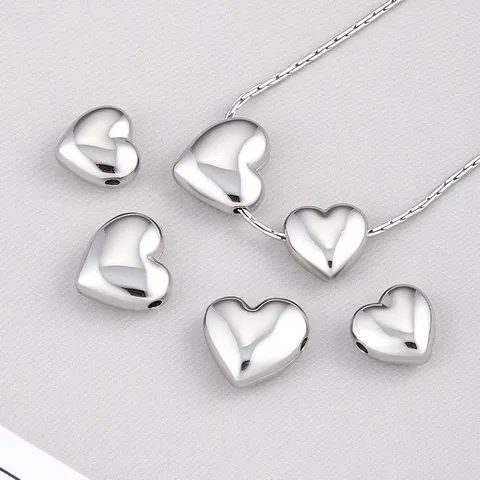 Stainless Steel Polished Heart Through-Hole Beads High Quality Shiny Metallic Love Heart Loose Spacer Beads For DIY Bracelet Necklace Jewelry Making Components Charms