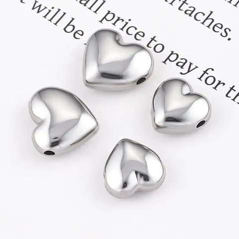 Stainless Steel Polished Heart Through-Hole Beads High Quality Shiny Metallic Love Heart Loose Spacer Beads For DIY Bracelet Necklace Jewelry Making Components Charms