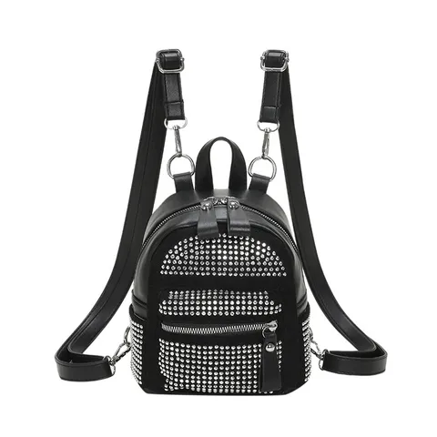 Femmes Mode Mini Sac à Dos Cuir PU Strass Décontracté Petit Sac à Dos Brillant Sac d'École Voyage