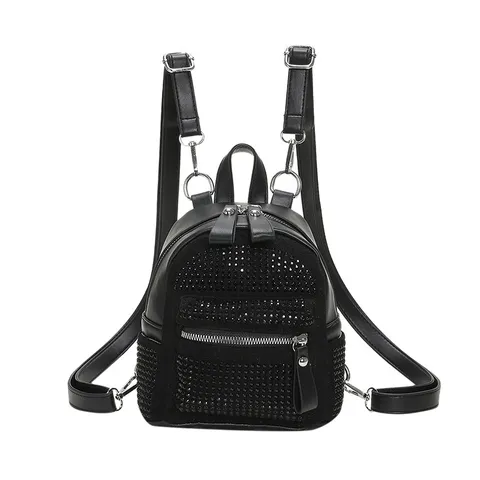 Femmes Mode Mini Sac à Dos Cuir PU Strass Décontracté Petit Sac à Dos Brillant Sac d'École Voyage