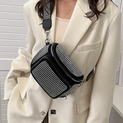 Bolso de Hombro con Strass para Mujer Cuero PU Lujo Diseñador Bolso de Axila Brillante Cartera de Embrague de Noche para Viaje Diario