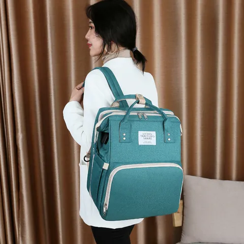 Grande Capacité Sac à Langer Rucksack Multifonctionnel Lit de Bébé Pliable Voyage Sac Maman Tissu Oxford Imperméable