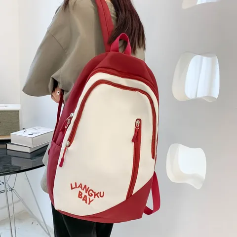 Unisex Minimalist Nylon Color Block Backpack Embroidered Large Capacity School Bag Streetwear Travel Rucksack For Students